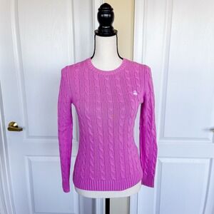 Brooks Brothers Pink Cable Knit Crewneck Sweater Long Sleeve Embroidered Logo
